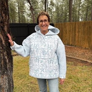 Quilted Blue/White Seashell themed  Hoodie Sweatshirt